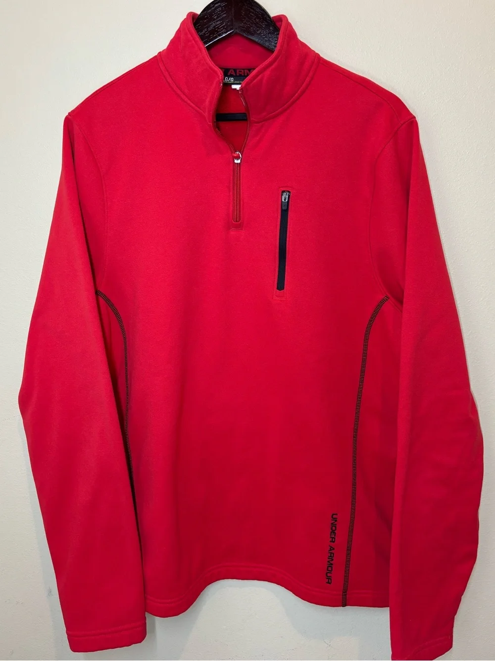 Under Armour Red Quarter-Zip Fleece Pullover, black trip, Large